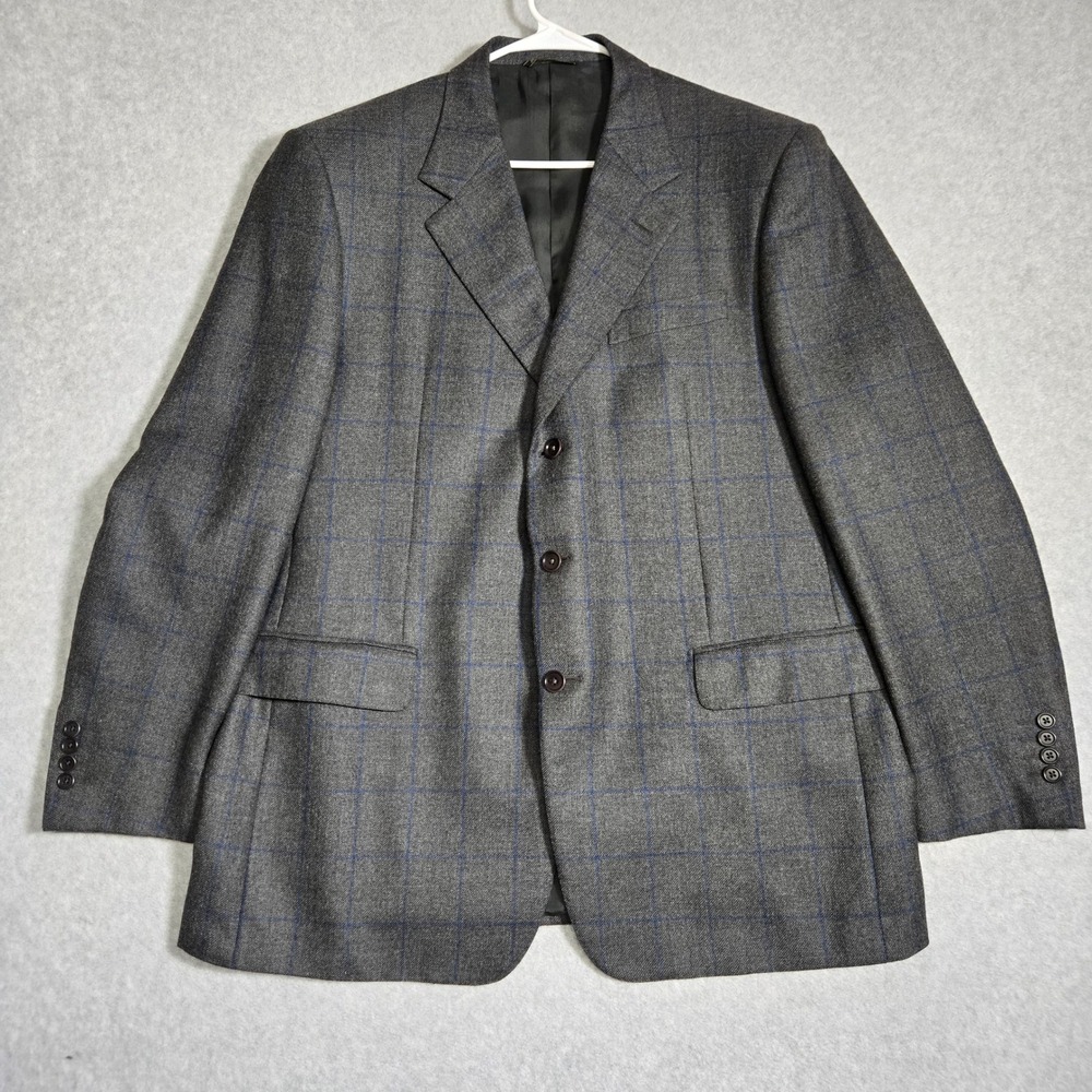 Ermenegildo Zegna Baby Llama Wool Blazer Grey Blue Windowpane Sport Coat 58R 48R